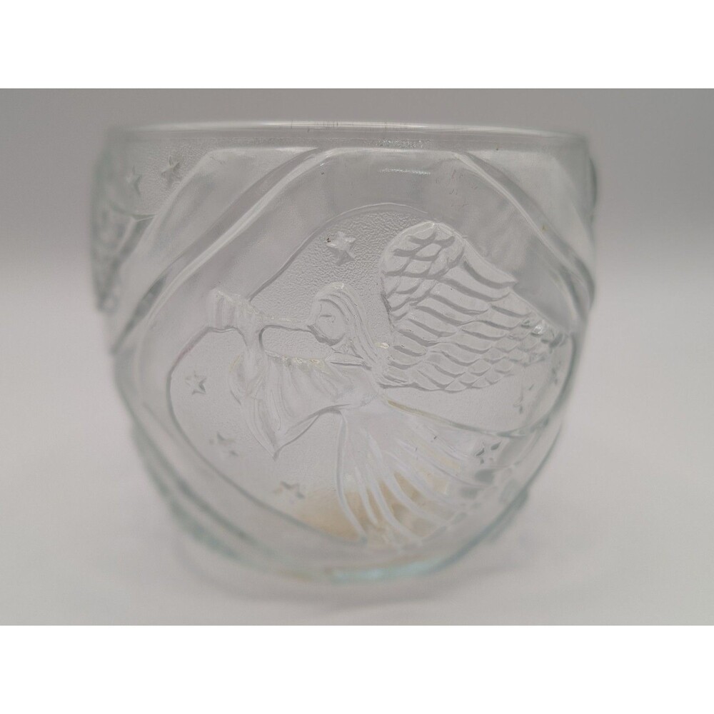 Vintage KIG Indonesia Clear Glass Angel Votive Tealight Candle Holder Christmas